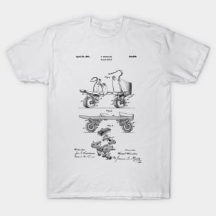 PATENT DRAWING / 1881 - Roller Skate - black T-Shirt